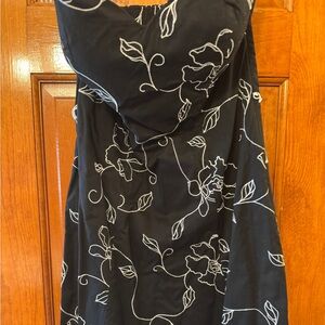 White House Black Market Black Strapless Dress with White Floral Design